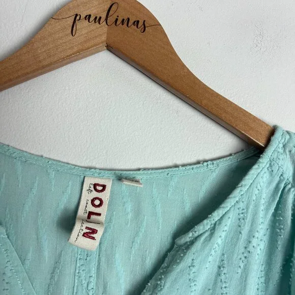 Anthropologie Dolan Top Womens Large Seafoam Swiss Dot Textured Cotton Shirt L - Picture 8 of 8